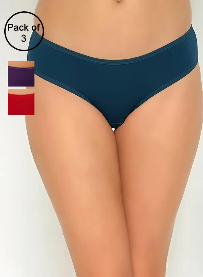 Clovia Pack of 3- Solid Bikini with Inner Elastic - Cotton